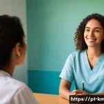 Home 22 한의사와 환자 커뮤니케이션 - A warm and inviting clinical therapy room in Brazil, featuring a diverse therapist and patient engag...