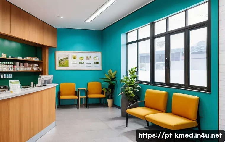 한의사 창업 준비 과정 - A modern traditional medicine clinic reception area in a medium-sized Brazilian city, featuring brig...