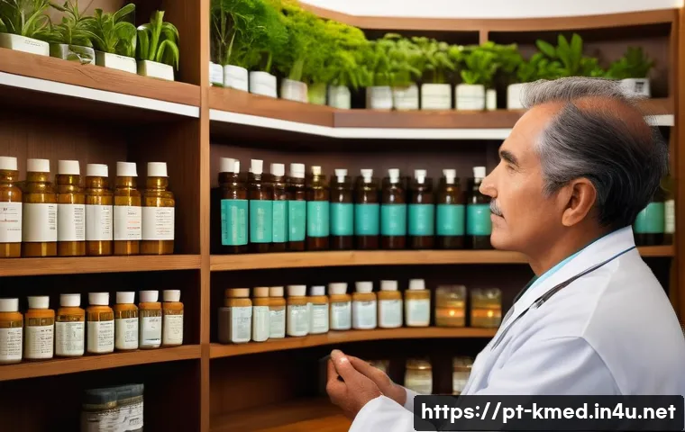 한의학 실습 케이스 발표 - A serene traditional medicine clinic scene in Brazil, featuring a skilled therapist examining a midd...